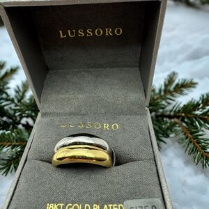 Lussoro 18K Gold Plated Two Toned Stacked Stainless Band  Ring Size 9 New In Box